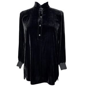 Declan Black Velvet 3/4 Sleeve Blouse Lafayette 148 New York Small Collar Shirt